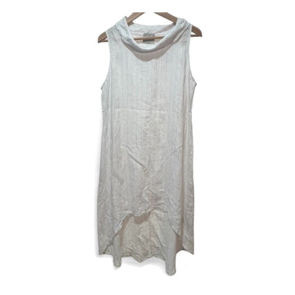 Chalet et Ceci White 100% Linen Coastal Cowlgirl Neck Tunic Dress Made in USA - Picture 2 of 8
